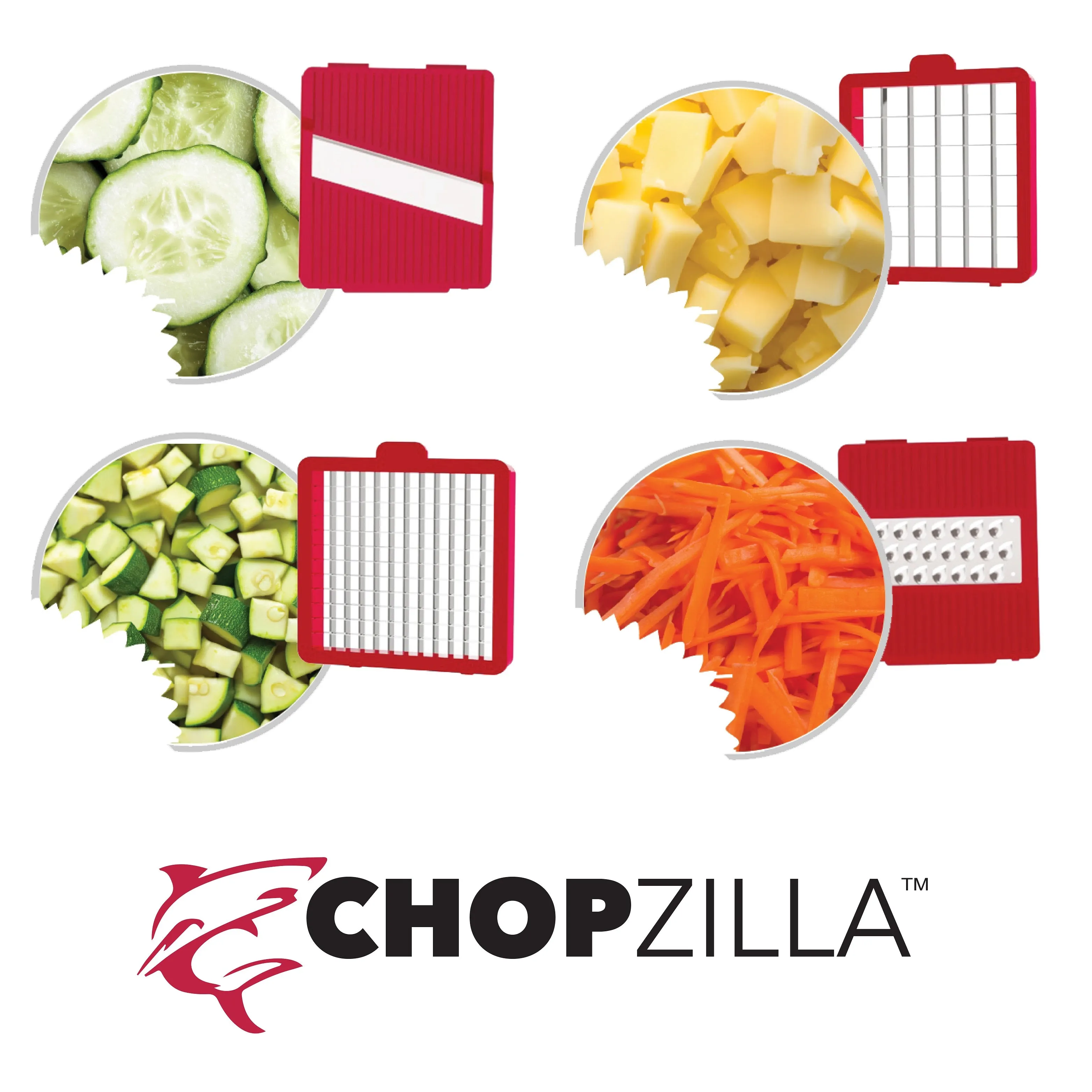 Chopzilla All-in-1 Vegetable Chopper & Mandoline Slicer with Container, 4 Blades & Scraper – Sharp Veggie Cutter, Salad Dicer & Food Chopper