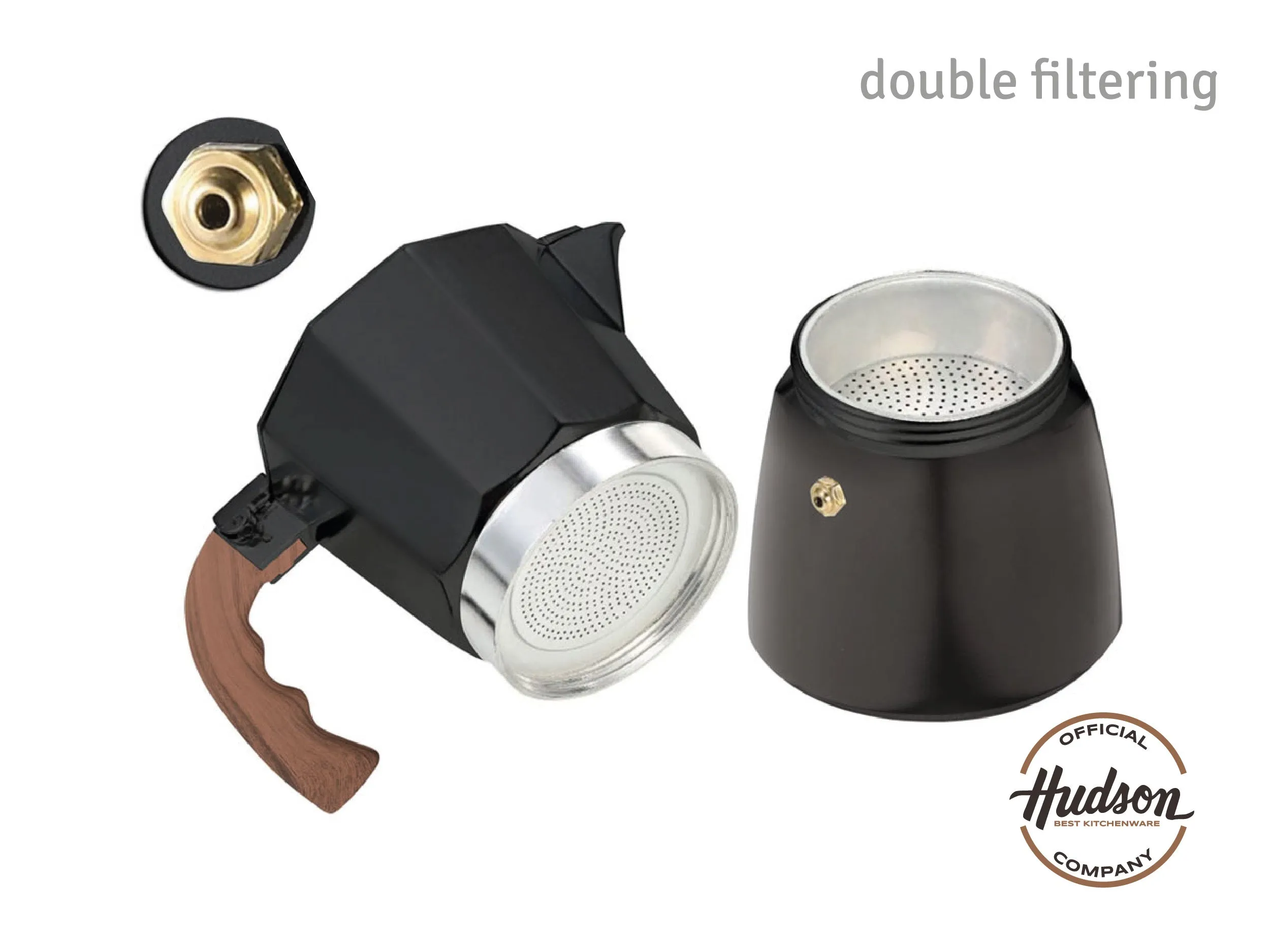 HUDSON Classic Stovetop Espresso Maker Italian Style 6 Cups Black