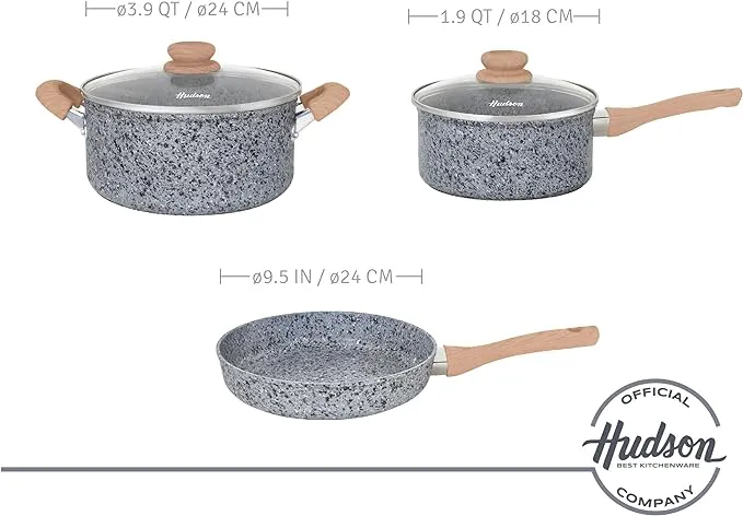 HUDSON Forged Aluminum Cookware Set - Triple-Layer Non-Stick Granite Coating
