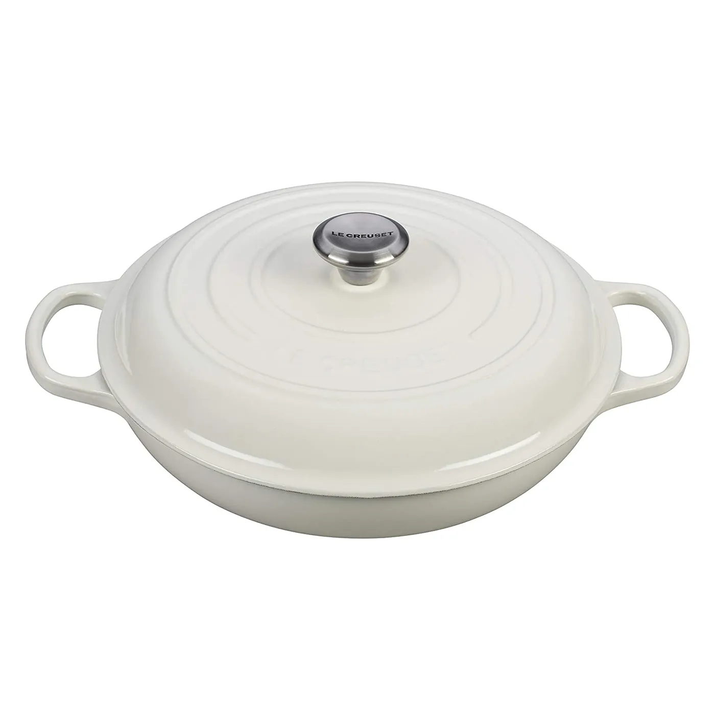 Le Creuset 5 Qt. Signature Braiser w/Stainless Steel Knob - White- Personalized Engraving Available