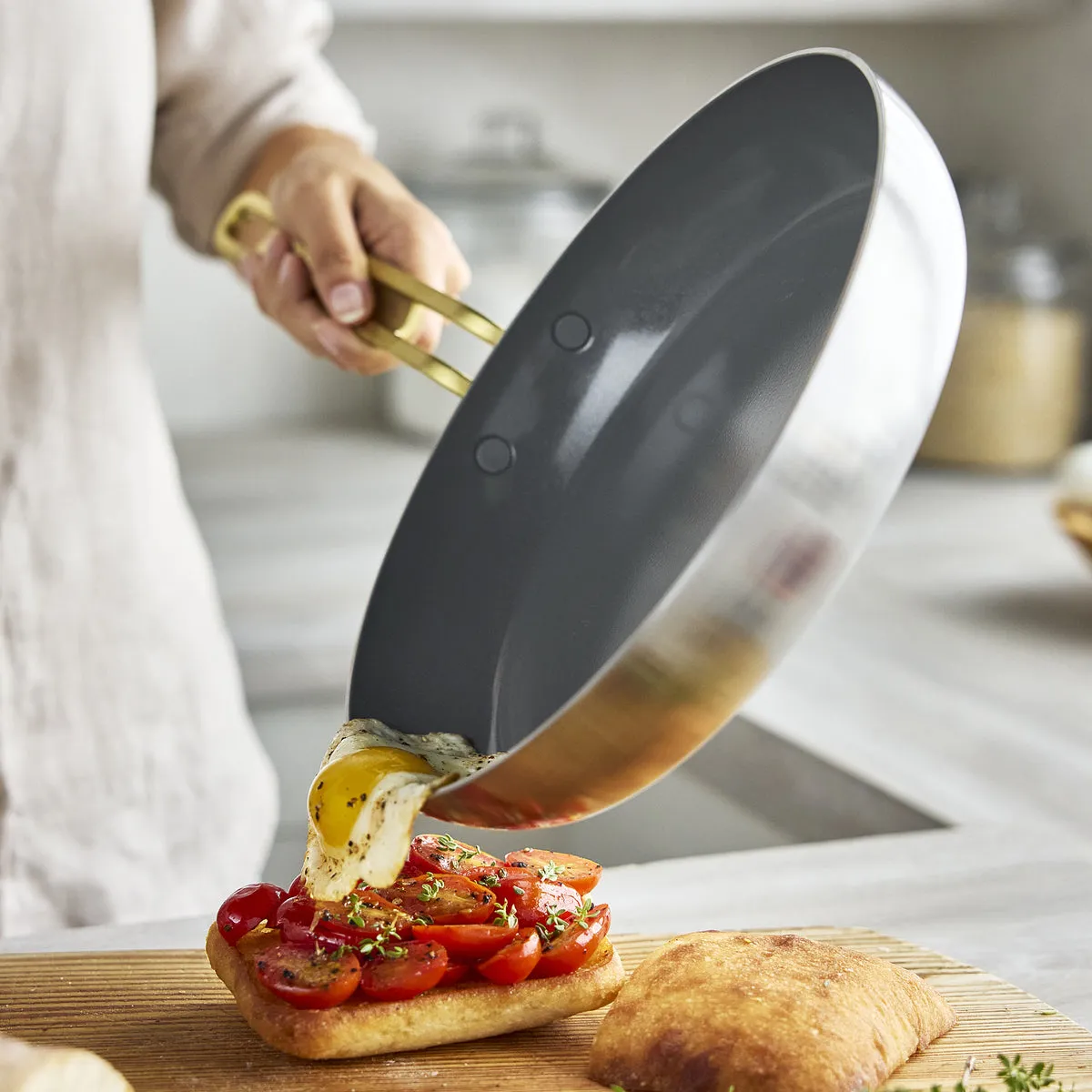 Stanley Tucci™ Stainless Steel Ceramic Nonstick 8" & 10" Frypan Set | Champagne Handles