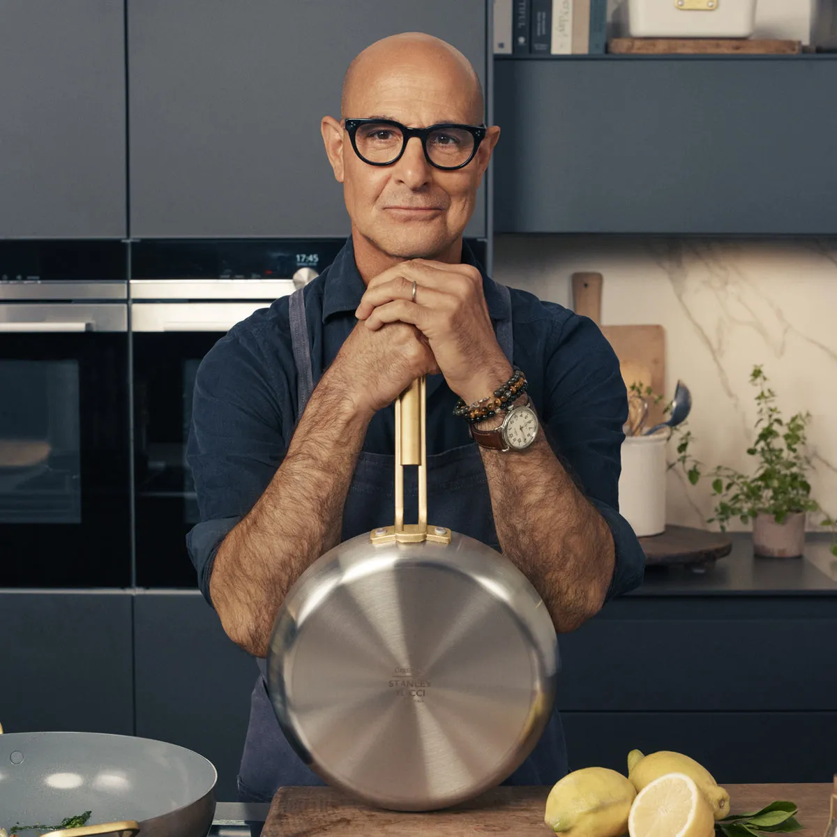 Stanley Tucci™ Stainless Steel Ceramic Nonstick 8" & 10" Frypan Set | Champagne Handles